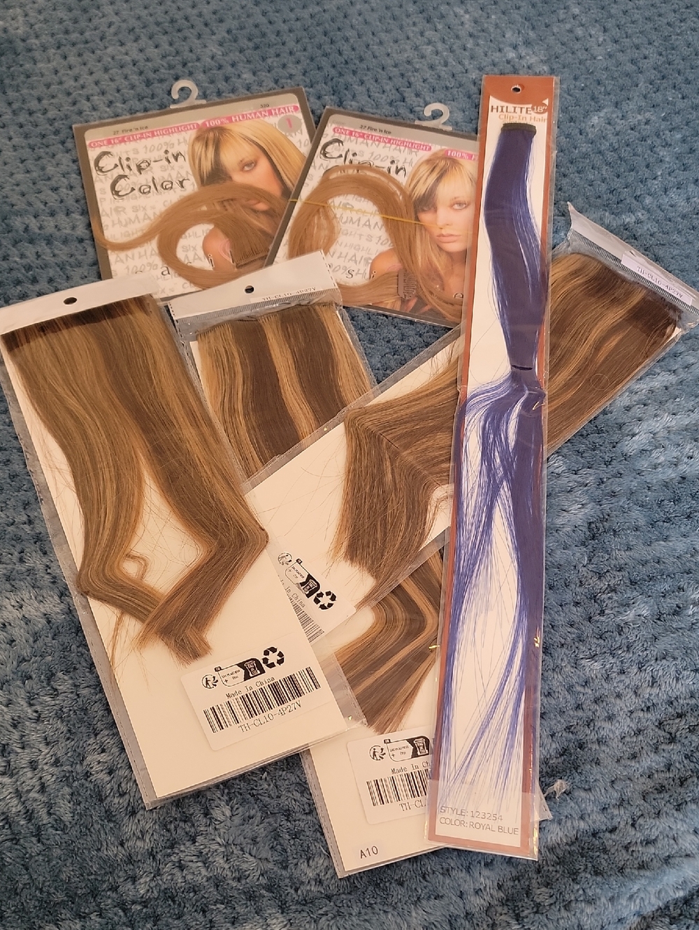 Brown Blonde Highlight Clip-In Extensions - Free Royal Blue Accent Clip In